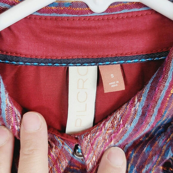 Pilcro Metallic Striped Oversized Buttondown Blouse in Plum, sz Small - Picture 5 of 15